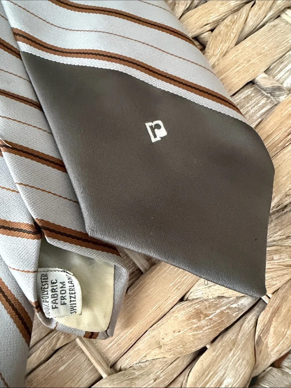 Paco Rabanne Gray Tie with Tan Stripe Accent
